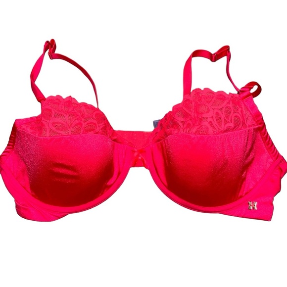 Savage X Fenty Hot Fluorescent Pink Not Sorry Half Cup Lace Detail Bra size 40DD - Picture 5 of 13